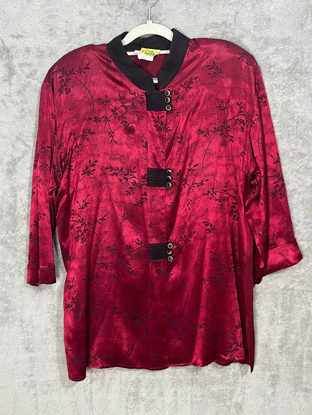 VTG Pride & Joy Asian Style Kimono Blouse Size 18 Red Floral Satin Oriental